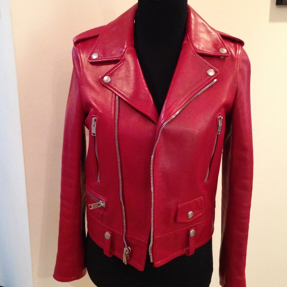 Saint Laurent red leather jacket